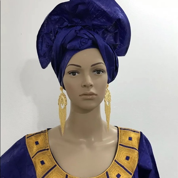 African Dress. African Dashiki. Wax Fabric Print Dress. Head Dress. Gele. - Picture 5 of 8